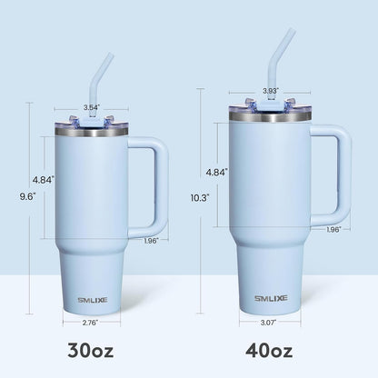 40 oz Tumbler with Handle and Straw Lid,Insulated Reusable Stainless Steel Water Bottle Travel Mug，Cupholder Friendly Double Wall Vacuum Sealed Cup (Black)