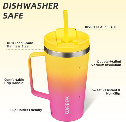 BJPKPK Insulated Tumbler with Handle, 18oz Insulated Tumblers with Lid and Straw, Stainless Steel Metal Water Bottles, Coffee Travel Mugs, Cups, Marshmallow