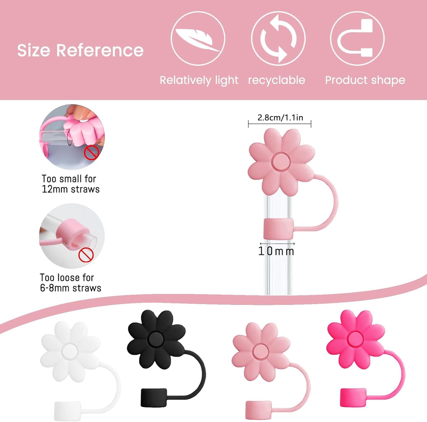 Flower Straw Covers Toppers for Stanley Cups 30&40 Oz Tumbler with Handle Accessories 4PCS Silicone Straw Caps Reusable Straws Tips Protectors for Stanley Cup 10mm 0.4in Straws,Off White