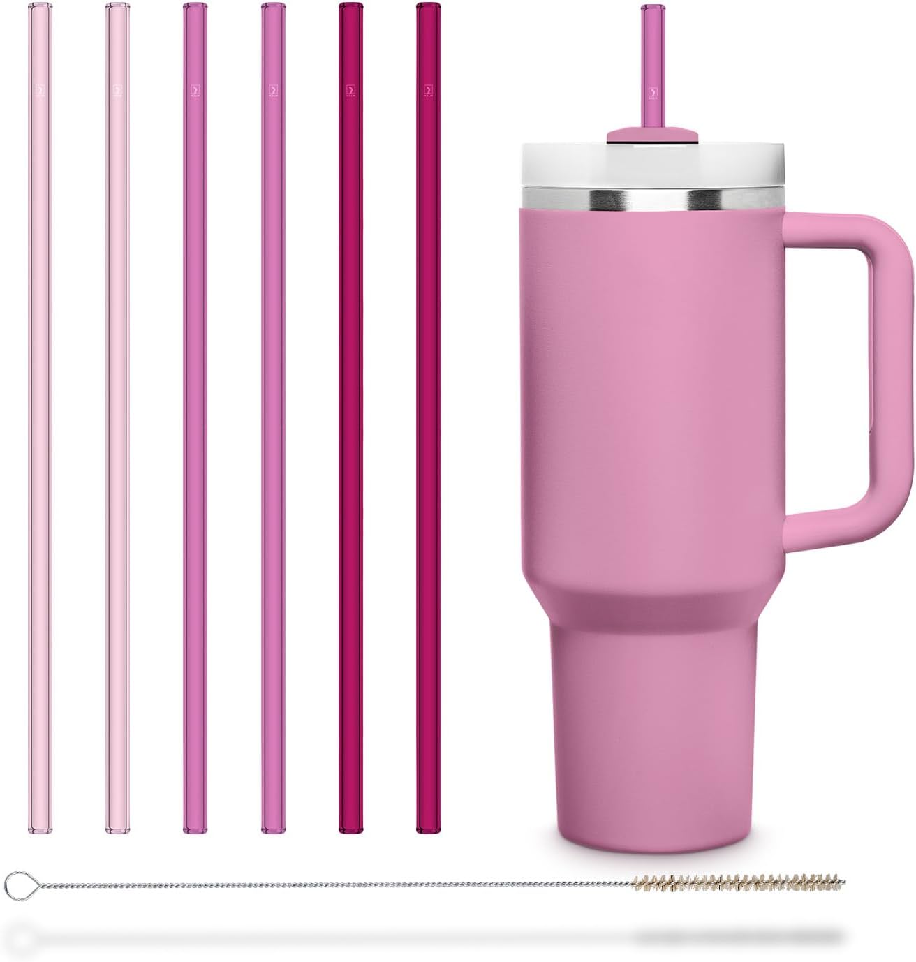Halm Glass Straws - 6 Long 12 inch Bent Stanley Cup Replacement Drinking Straws + Plastic-Free Cleaning Brush - Perfect for Bottles & Quencher - Made in Germany - Dishwasher Safe - Eco-Friendly