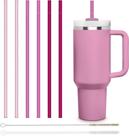 Halm Glass Straws - 6 Long 12 inch Bent Stanley Cup Replacement Drinking Straws + Plastic-Free Cleaning Brush - Perfect for Bottles & Quencher - Made in Germany - Dishwasher Safe - Eco-Friendly
