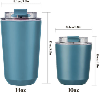 Puraville Insulated Tumblers with Lid, 14 oz Travel Coffee Mug Stainless Steel Vacuum Cup, Leak Proof Reusable Double Walled Coffee Tumbler for Iced and Hot Drinks, Cream