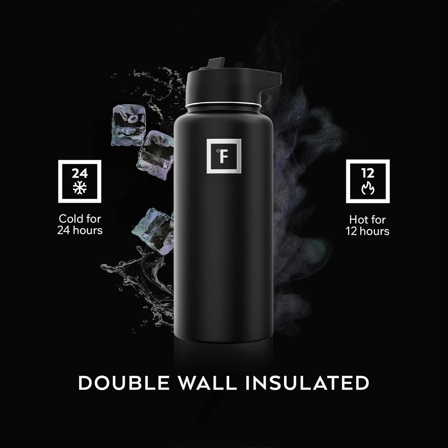 IRON °FLASK Camping & Hiking Hydration Flask with Straw, Wide Mouth Insulated Stainless Steel Sports Water Bottle - 22 oz Aurora