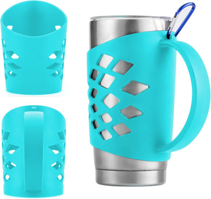 Handler for 20 oz Tumbler, Anti Slip Silicone Tumbler Grip Protective Sleeve Cover With Handle for Yeti Rambler Travel Mug Cup (20oz Purple)