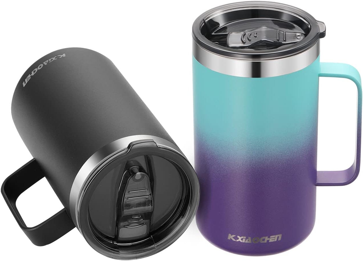 KXIAOCHEN 20oz Insulated Coffee Mug with Lid, Stainless Steel Coffee Cup, Double Wall Vacuum Coffee Tumbler with Handle, Premium Thermal Travel Coffee Mug (Navy Blue)