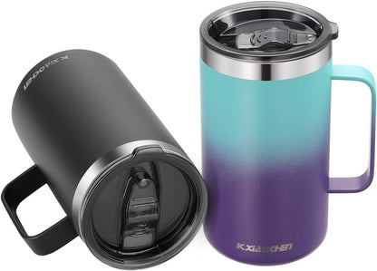 KXIAOCHEN 20oz Insulated Coffee Mug with Lid, Stainless Steel Coffee Cup, Double Wall Vacuum Coffee Tumbler with Handle, Premium Thermal Travel Coffee Mug (Navy Blue)
