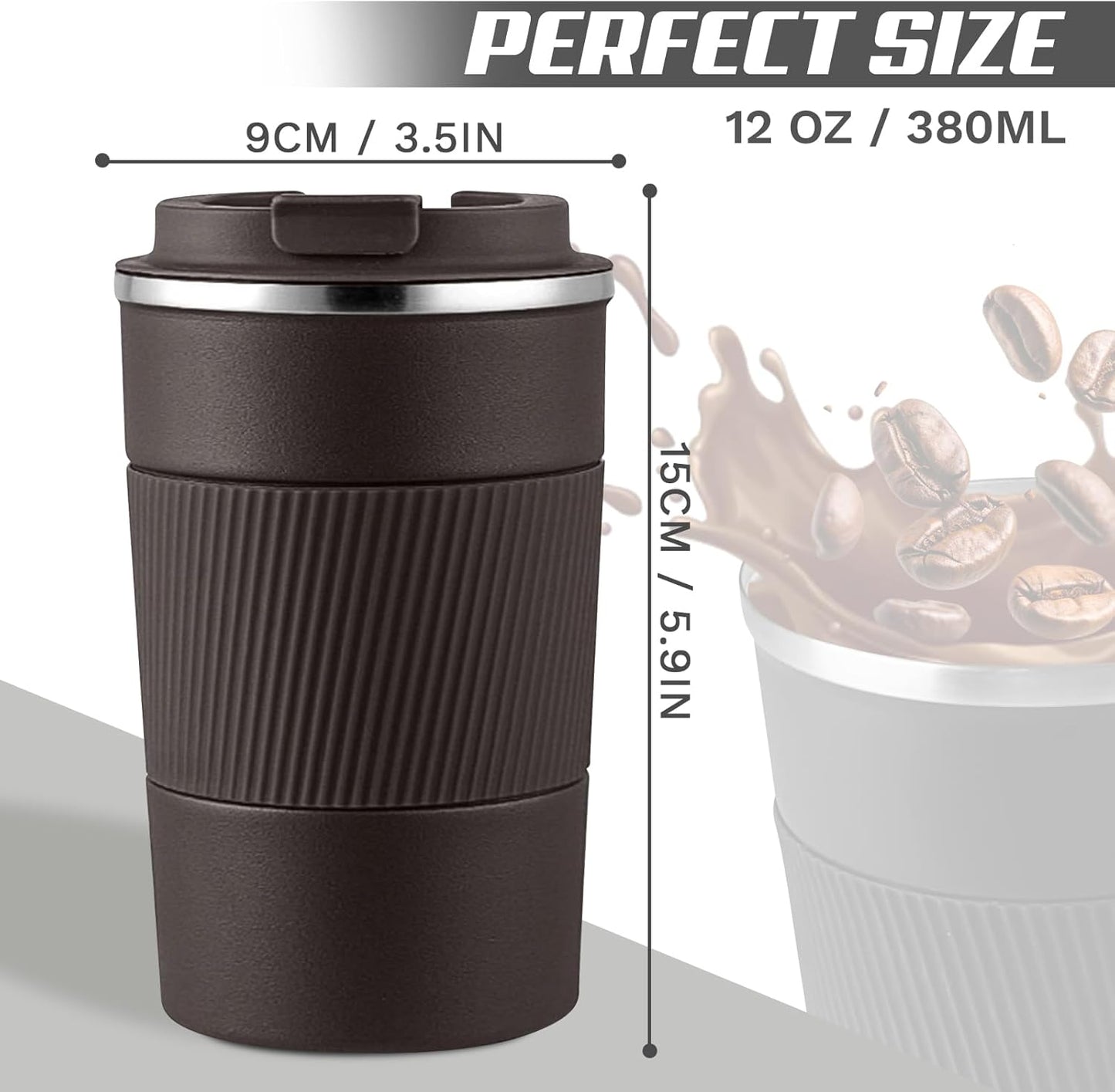 SPLMIFA Vacuum-Insulated Stainless Steel Travel Coffee Mug, Leak-Proof Reusable Coffee Cup with Lid - Keep Hot & Cold Drinks for Hours, Durable Insulated Tumbler for Men & Women(3rd-Black, 12OZ)