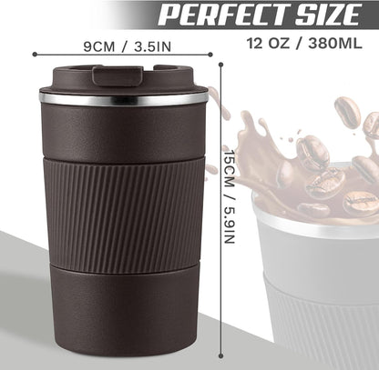 SPLMIFA Vacuum-Insulated Stainless Steel Travel Coffee Mug, Leak-Proof Reusable Coffee Cup with Lid - Keep Hot & Cold Drinks for Hours, Durable Insulated Tumbler for Men & Women(3rd-Black, 12OZ)