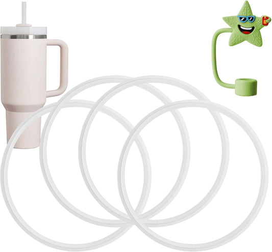 Replacement Lid Gasket Seal for Stanley 40oz Tumblers, 4 Seals & 1 Straw Cap, BPA-Free Silicone Seal for Adventure Quencher H2.0 Flowstate, Leak-Proof, Food Grade (4 Seals + 1 Straw Cap)