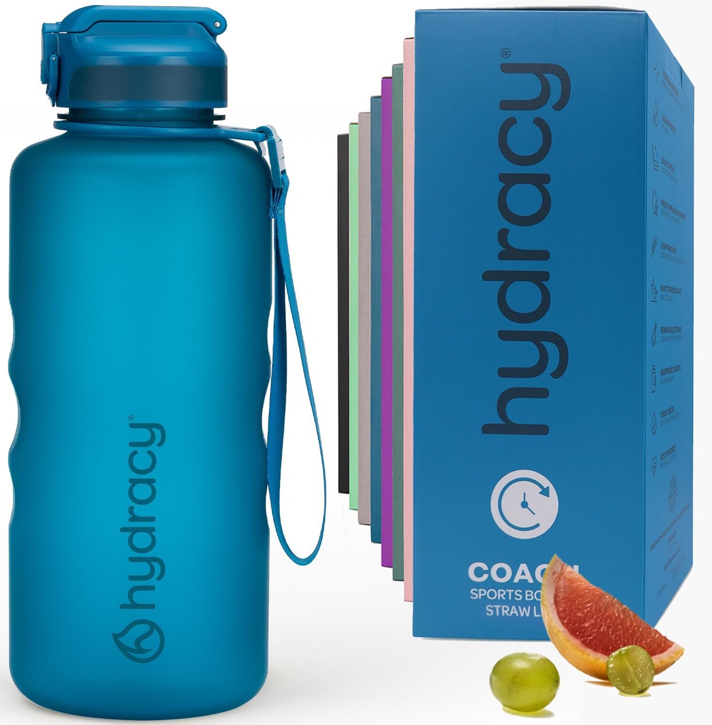 Hydracy Water Bottle with Time Marker -Large BPA Free Water Bottle & No Sweat Sleeve -Leak Proof Gym Bottle with Times to Drink - Ideal for Fitness Sports & Outdoors