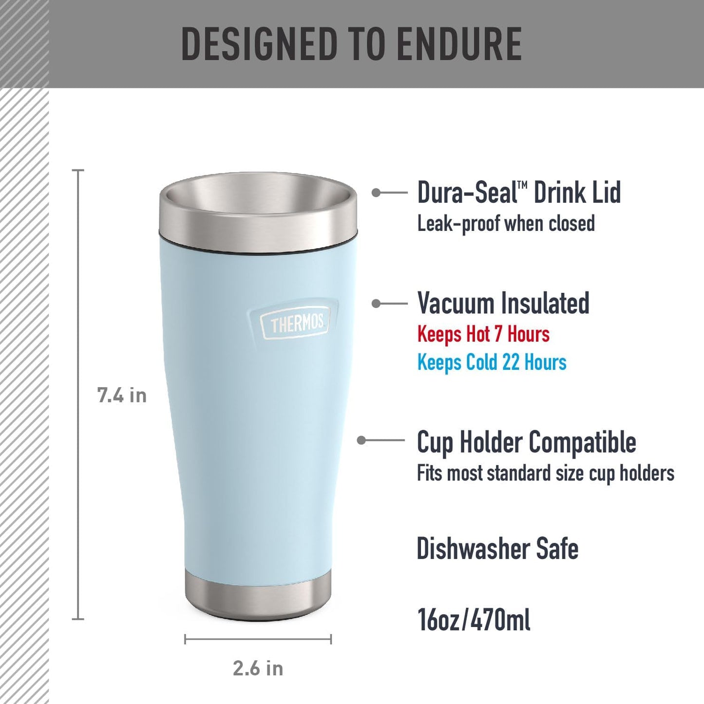 THERMOS ICON SERIES, Stainless Steel Tumbler, Matte Stainless Steel, 16 oz