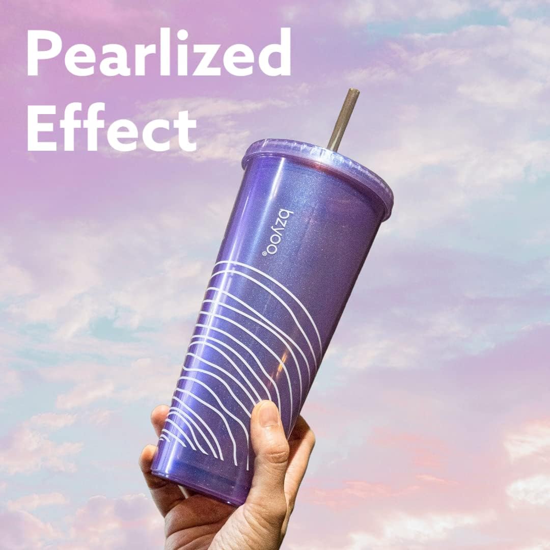 bzyoo SIP 24oz (710ml) Double Wall Plastic Tumbler with Lid and Straw Cold Drink Travel Mug Reusable Party Cup Perfect for Office Ice Coffee or Tea and Gift Color: Pink & Purple