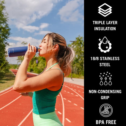 Best in Class Triple-Walled Insulated Stainless Steel Water Bottle, Keeps your Drinks Cold for up to 24 Hours and Hot for up to 12 Hours, Leak Proof, Make a Difference in the World, Black, 17oz