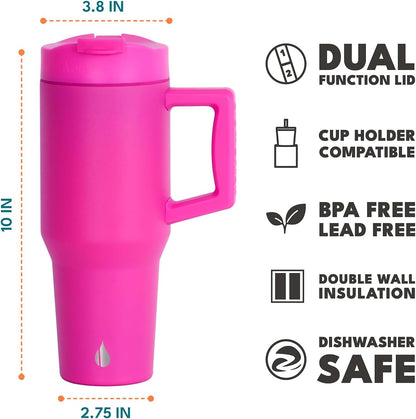 Elemental 32 oz 100% Leak Proof Tumbler with Handle & Straw - Stainless Steel Double Wall Insulated Tumbler for Hot and Cold Beverages - Travel Coffee Mug with Sip & Straw Lid - White - Colors A