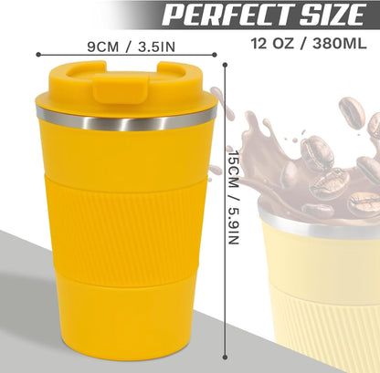SPLMIFA Vacuum-Insulated Stainless Steel Travel Coffee Mug, Leak-Proof Reusable Coffee Cup with Lid - Keep Hot & Cold Drinks for Hours, Durable Insulated Tumbler for Men & Women(3rd-Black, 12OZ)