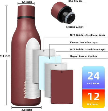 BJPKPK Insulated Water Bottles, 18 oz Stainless Steel Metal Water Bottle with Strap, BPA Free Leak Proof Jugs, Mugs, Flasks, Reusable Thermal Flasks for Sports & Travel, Black - Colors B