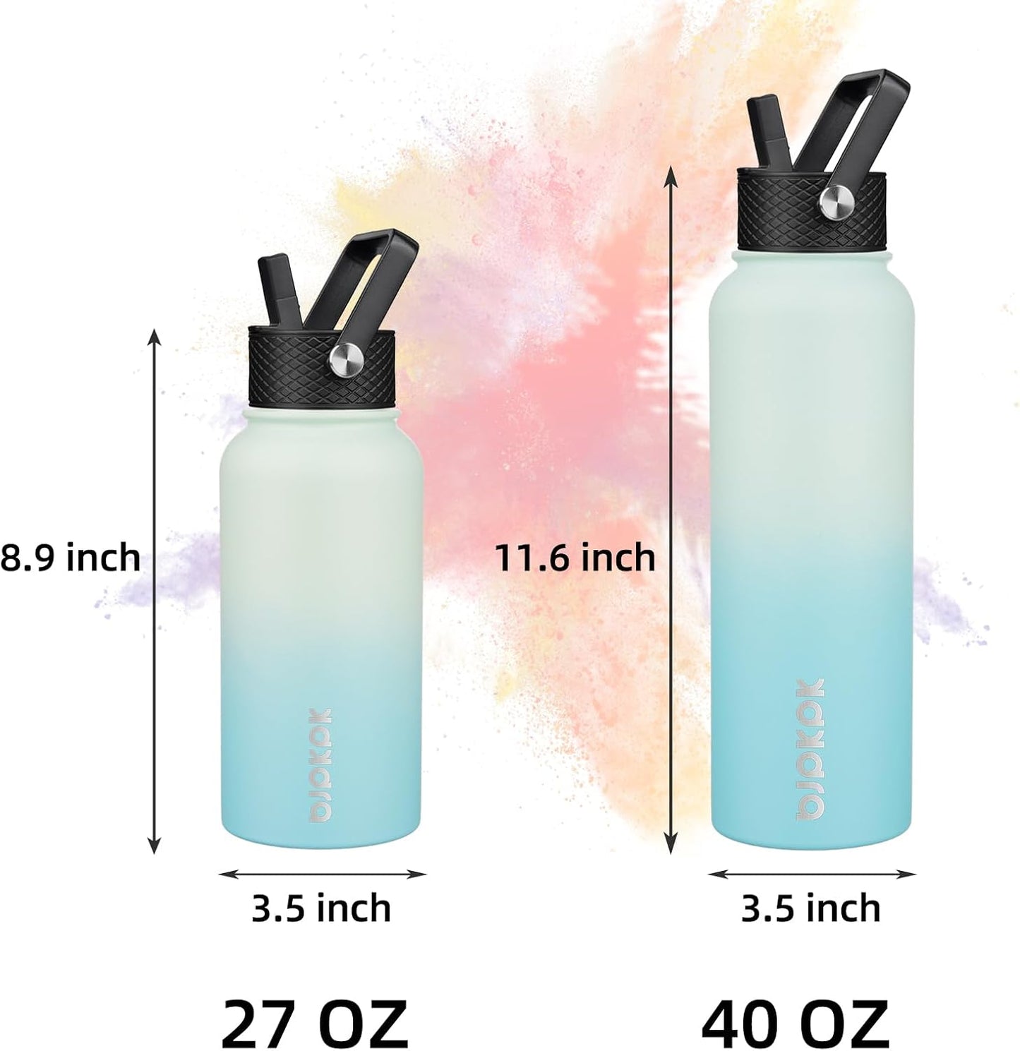 BJPKPK Insulated Water Bottles with Straw Lid, 40oz Stainless Steel Water Bottles with 3 Lids, BPA Free Leakproof Thermo, Tumblers, Cups for Sports, Gym- Midnight - Colors B