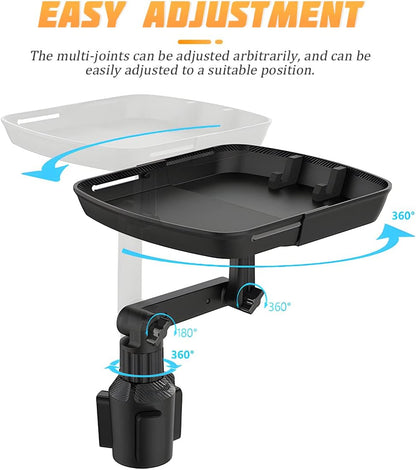 Car Cup Holder Tray Table, Cup Table Holder for Car Drink Holders Tray, 360º Adjustable with Rotating Arm Phone Slot, Non-Slip Stretchable Car Tray for Eating, Cup Table Holder for Car