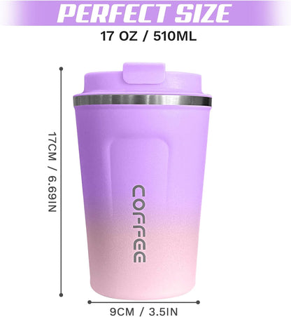 SPLMIFA Travel Coffee Mug Leak-Proof, Reusable Coffee Cups with Lids, Stainless Steel Vacuum Insulated Coffee Tumblers, Thermal Insulation Cup for Men and Women Hot & Cold Drinks(2nd-Green Pink, 12OZ)