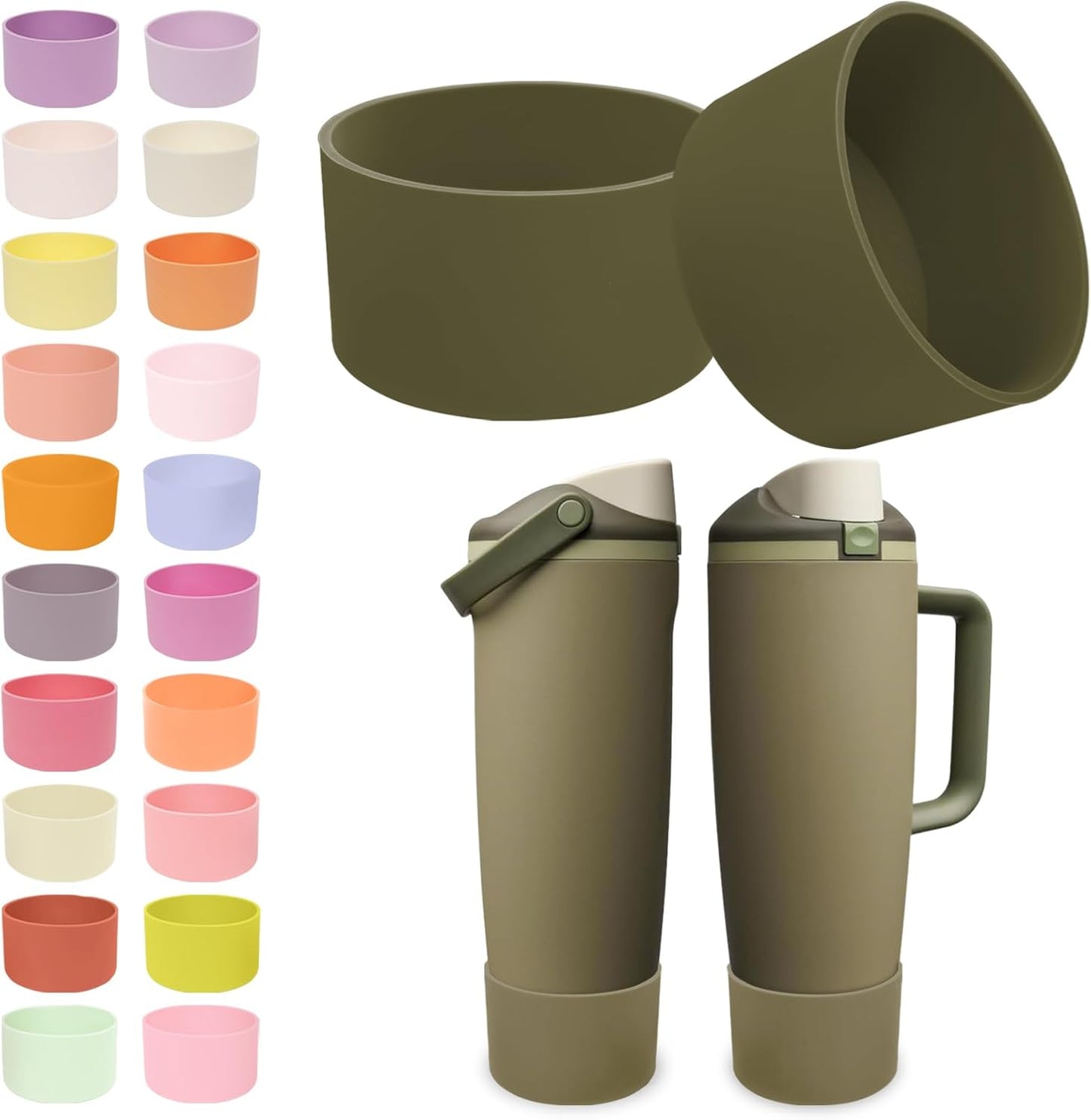 2PCS Silicone Boots for Owala 30oz & 40oz FreeSip Sway Bottles & Tumblers – Non-Slip, Scratch-Resistant, Stability Enhancer for Owala Accessories (Eucalyptus Green) - Colors B