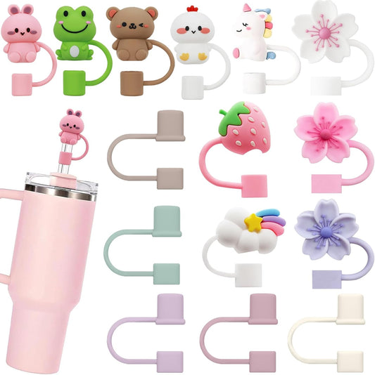 15Pcs Straw Toppers for Stanley Cup, Silicone 10mm Straw Cover Cap for Stanley 30 40oz Tumblers, Reusable Lid Accessories