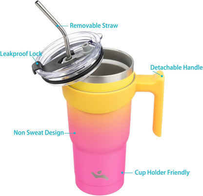 Konokyo 20 oz Tumbler with Handle and 2 Straw 2 Lid, Insulated Water Bottle Stainless Steel Vacuum Cup Reusable Travel Mug,Black