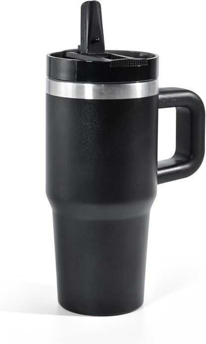 AGH 14 oz Tumbler with Handle for Kids Flip Straw Stainless Steel Mug,Stainless Steel Double Wall Vacuum Cup, Leakproof, BPA Free Keeps Drinks Cold up to 18 Hrs,Cream White