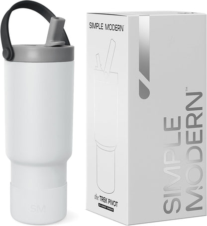 Simple Modern Trek Pivot | 24oz Kids Flip Straw Tumbler with Handle and Silicone Boot | Insulated Water Bottle Stainless Steel Cup | School Travel Jug | Seaside