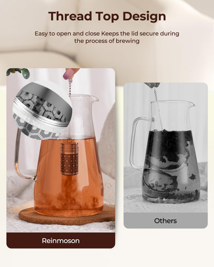 Reinmoson Tea Strainers for Loose Tea, Extra Fine Mesh Tea Infuser, 304 Stainless Steel & Updated Slim Threaded Lid, Loose Leaf Tea Steeper for Black Tea, Rooibos, etc