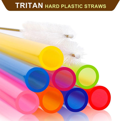 [Angled Tips] 8 Pcs Reusable Jumbo Wide Boba Straws & Smoothie Straws, Multi Colors Reusable Straw, BPA FREE Food-Grade Tritan Plastic Straw for Bubble Tea(Tapioca Boba Pearls) Milkshakes w/ 2 Brushes