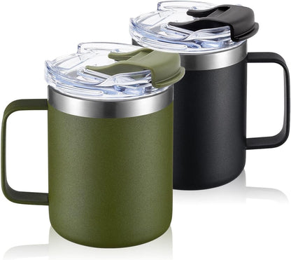 12oz Insulated Coffee Mug Cup with Handle, Stainless Steel Travel Coffee Mug with Flip Lid, Double Wall Vacuum Coffee Tumbler, Navy