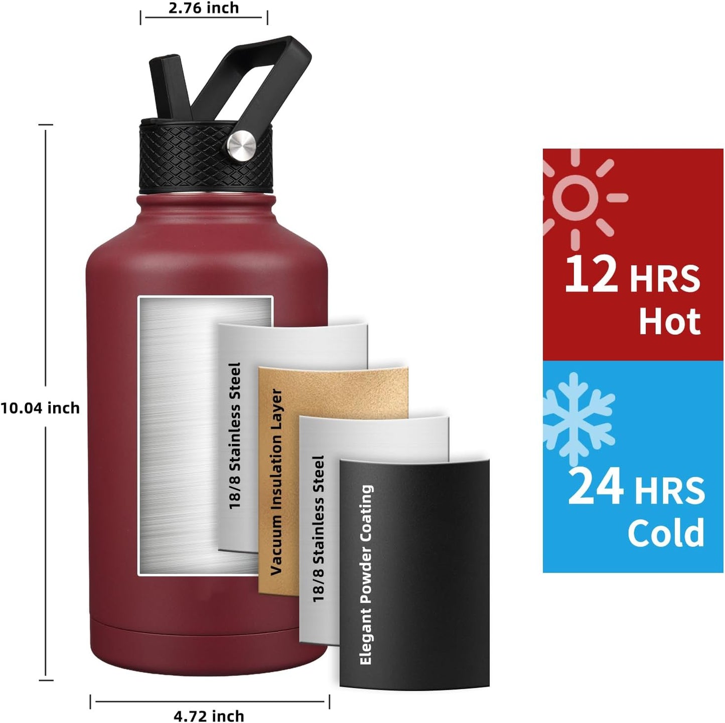 Insulated Water Bottle 40oz,Triple Wall Vacuum Stainless Steel(Dishwasher Safe),Leak Proof & Non-BPA,Flask Jug with Paracord Handle & Straw Spout Lids Sports Cherry Blossom