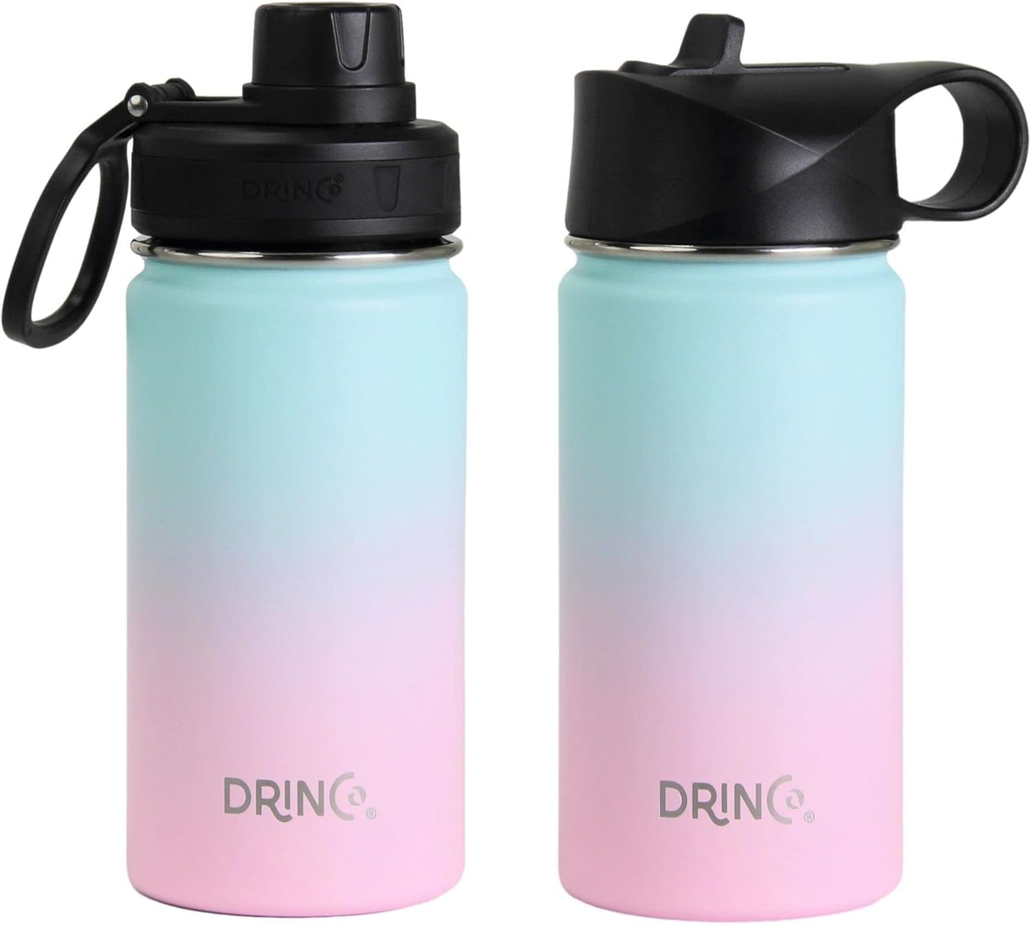 Drinco Stainless Steel Water Bottle Spout Lid Vacuum Insulated Double Wall Water Bottle Wide Mouth (40oz 32oz 22oz 18oz 14oz) Leak Proof Keep Cold Sport Camping Hiking (22 oz, 22oz Black)