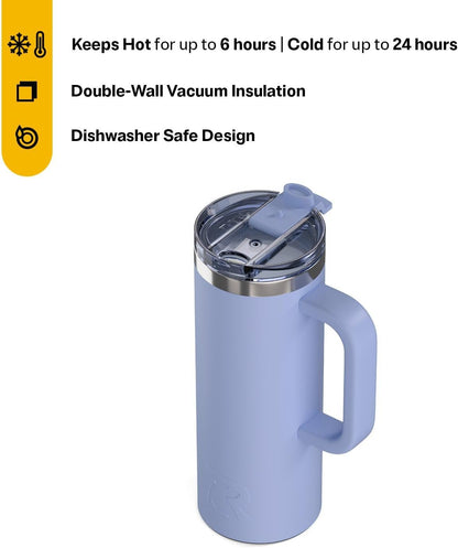 RTIC 20oz Road Trip Travel Mug with Lid and Handle, Ceramic Lined, Insulated, Stainless Steel, Metal, Double Wall Vacuum-Insulation, Portable Coffee, Tea Cup for Hot and Cold Drink, Black