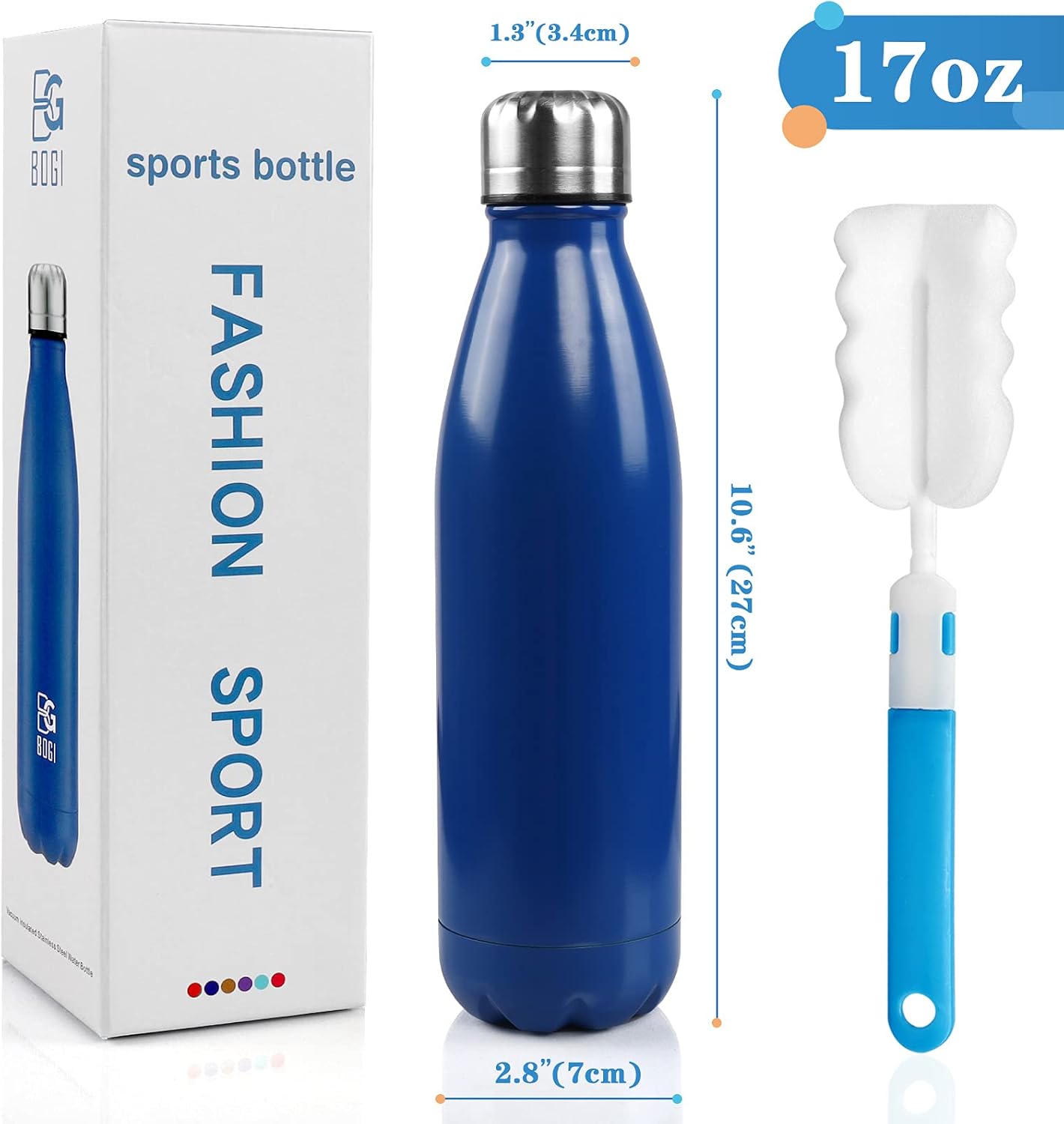BOGI 17oz Insulated Water Bottle Double Wall Vacuum Stainless Steel Water Bottles, Leak Proof Metal Sports Water Bottle Keeps Drink Hot and Cold - Perfect for Outdoor Sports Camping Biking (Purple)