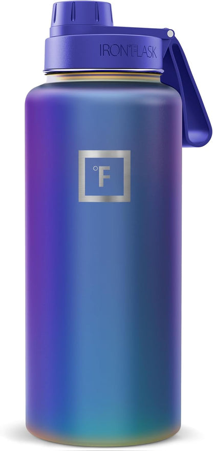 IRON °FLASK Camping & Hiking Hydration Flask with Straw, Wide Mouth Insulated Stainless Steel Sports Water Bottle - 22 oz Aurora