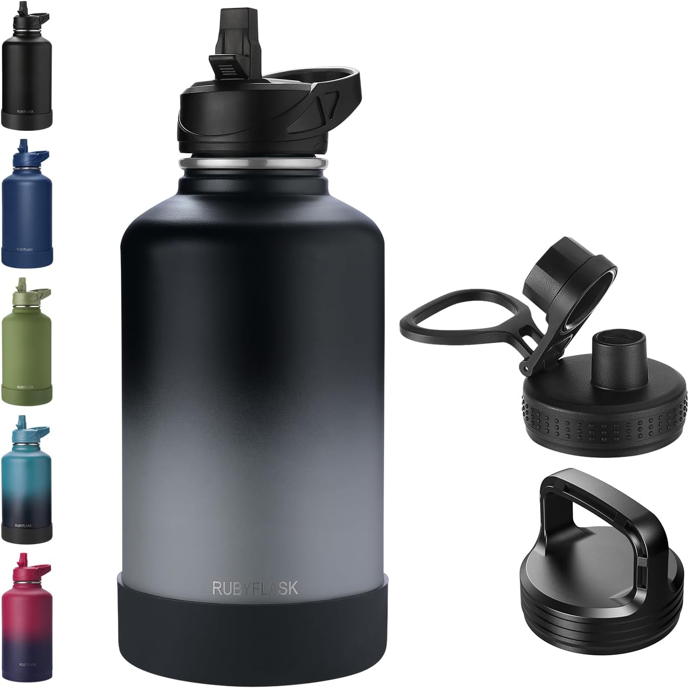 RUBYFLASK 32oz Insulated Water Bottle with Straw, Stainless Steel Metal Vacuum Water Flask, Large Thermal Water bottle with Leakproof 3 Lids for Travel, Camping, Gym Sports Indigo Black