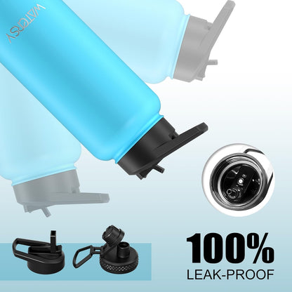 40oz Insulated Water Bottle (Cold for 48 Hrs),BPA Free&Leak Proof,Stainless Steel Water Flask,Water Jug with Straw Spout Lids for Gym,Hiking,Travel,Black Blue