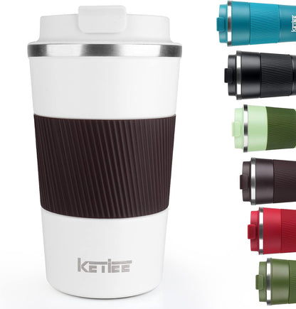 KETIEE Travel Coffee Mug Spill Proof 12oz, Insulated Travel Mug to Go, Reusable Coffee Cup with Seal Lid, Vacuum Stainless Steel Tumbler for Hot/Cold Drinks (Red)