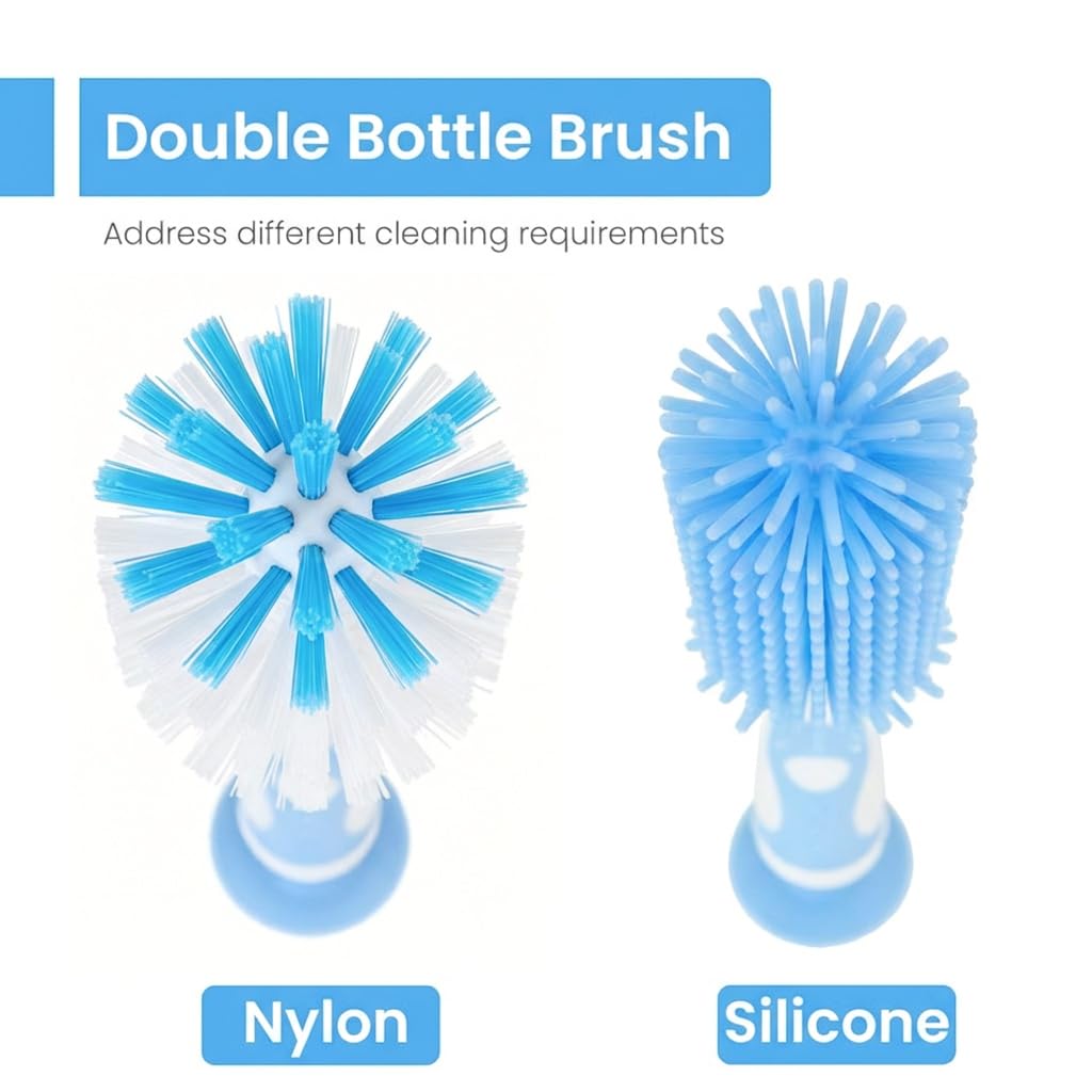 Ariseno 5-in-1 Baby Bottle Cleaner Set, Including Nylon & Silicone Bottle Brush, Cap, Straw & Nipple Brushes, BPA-Free (Grey)
