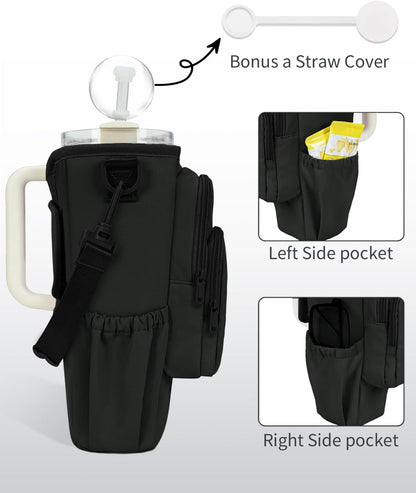 sportsnew Water Bottle Carrier Bag with Phone Pocket for 30oz 40oz Tumbler with Handle Accessories Insulated Water Bottle Holder Pouch with Strap Crossbody with Straw Cover