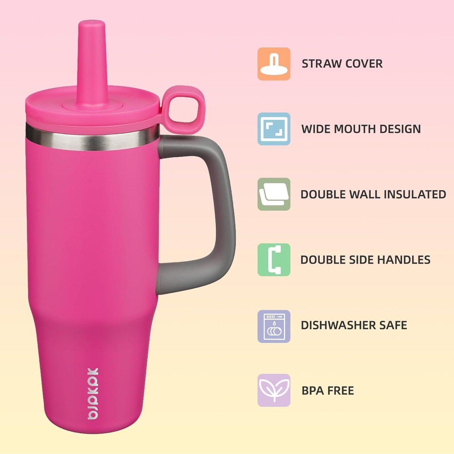 BJPKPK 50oz Insulated Tumbler with Handle Stainless Steel Travel Coffee Mug with Lid Reusable Large Water Bottle with Straw,Sky
