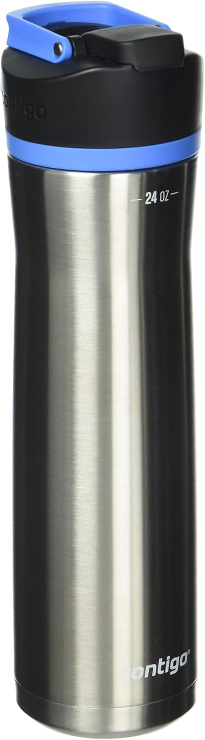 Contigo Cortland Chill 2.0 Vacuum-Insulated Stainless Steel Water Bottle, Spill-Proof Sip Technology, Interchangeable Lid, 24oz, Steel/Licorice, Perfect for Fitness Travel Everyday Use