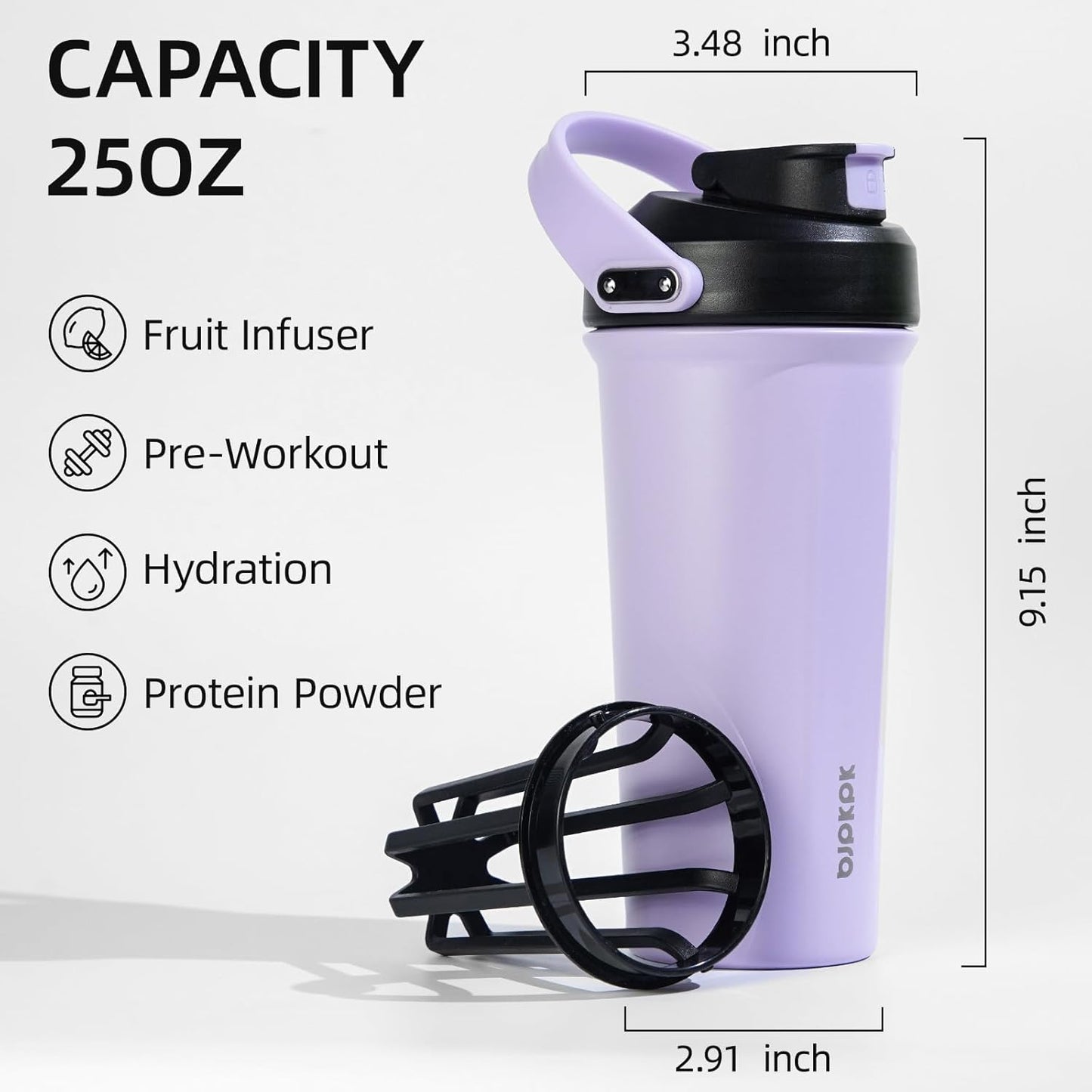 BJPKPK 25 oz Insulated Protein Shaker Bottle with Handle, Stainless Steel Tumbler for Protein Mixes,BPA Free Metal Shaker Cup for Gym Workout,White and Grey