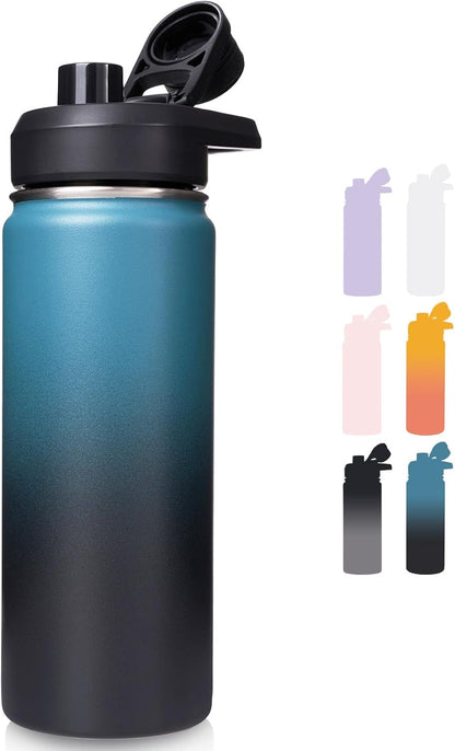 Fijinhom 24 oz Insulated Water Bottle with Handle, 304 Stainless Steel Water Bottles with Wide Mouth, Double Wall Vacuum Sports Water Bottle, BPA Free, Keep Cold and Hot, Black | with Handle