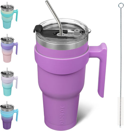 BJPKPK Tumbler With Handle And Straw Lid 40 oz Stainless Steel Insulated Coffee Tumbler Cups For Home, Office or Car,Turquoise
