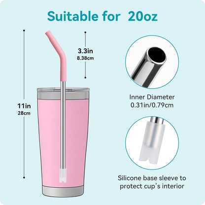 40 oz Straight Metal Straws for 40 oz Stanley Tumbler, 6 Pcs Stainless Steel Reusable Drinking Metal Straw with Colourful Silicone Tips,Straw for Glass Cups, BPA FREE