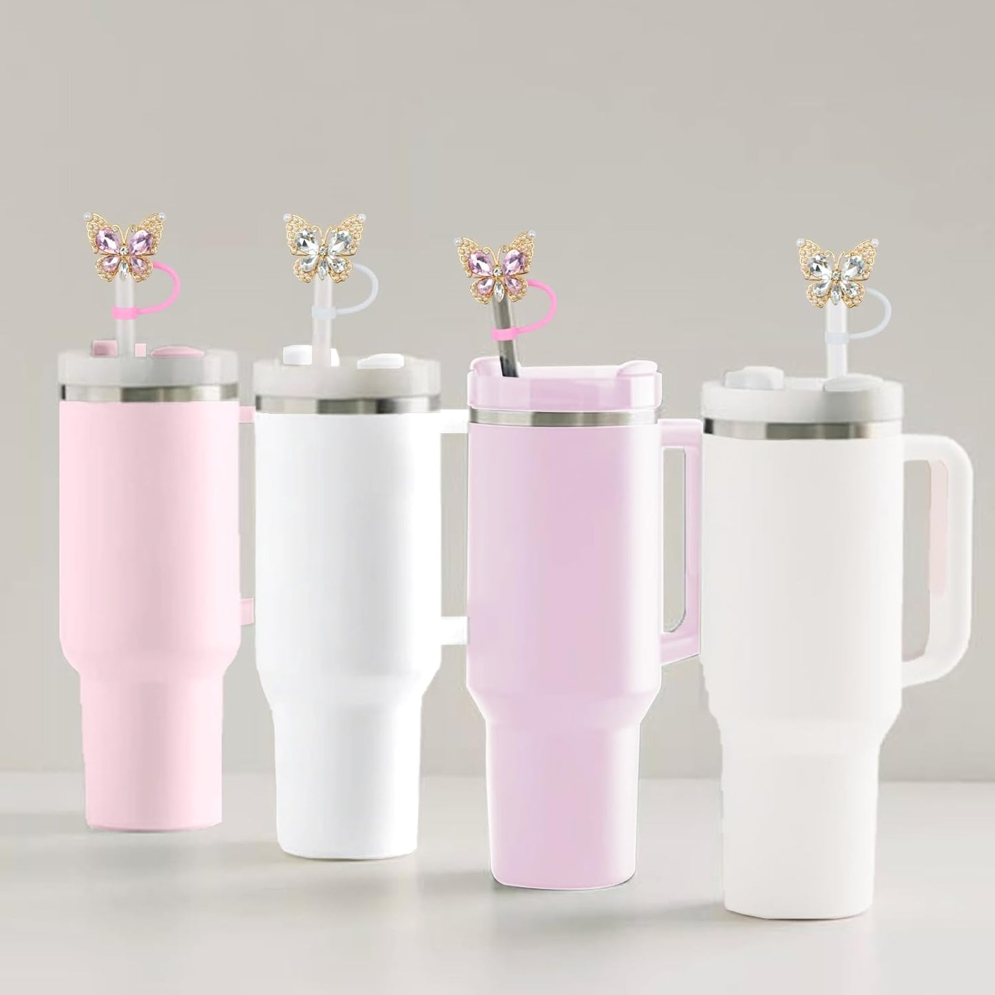 Cute Straw Cover Cap for Stanley Cup Accessories,Bling Straw Toppers for Stanley Tumbler 40&30 oz,Reusable Straws Tips Protectors Compatible with 10mm Straws