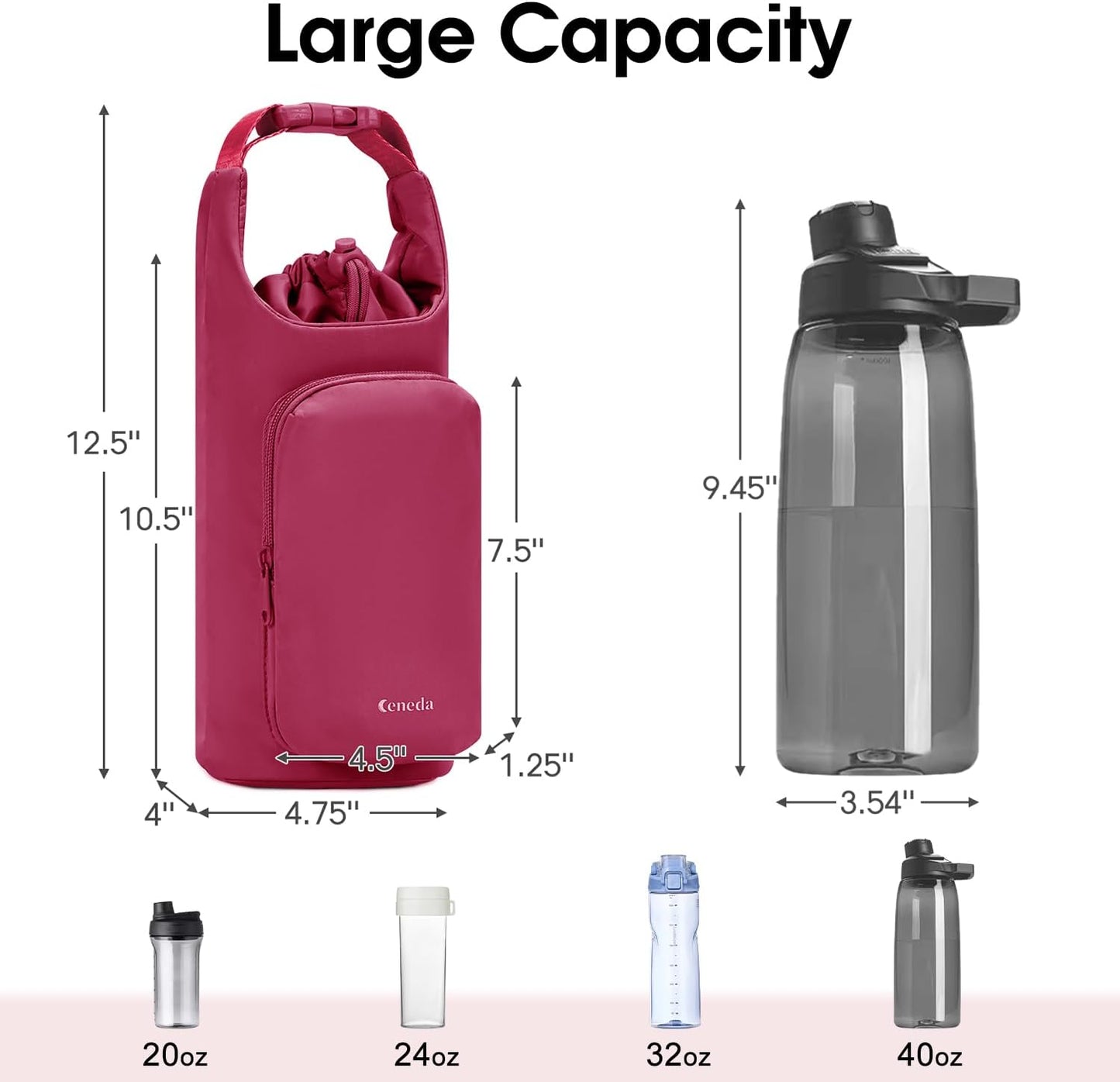 Ceneda Water Bottle Carrier Bag with Phone Pocket 32oz 40oz Tumbler Insulated Water Bottle Holder with Adjustable Shoulder Strap Carrier Sling Bag (Purple)