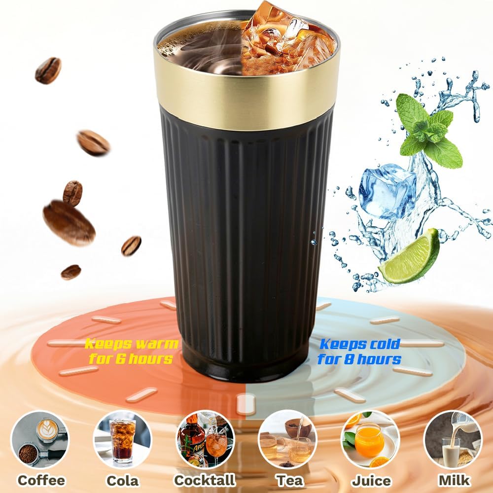 SPLMIFA Vacuum-Insulated Stainless Steel Travel Coffee Mug, Leak-Proof Reusable Coffee Cup with Lid - Keep Hot & Cold Drinks for Hours, Durable Insulated Tumbler for Men & Women(3rd-Black, 12OZ)